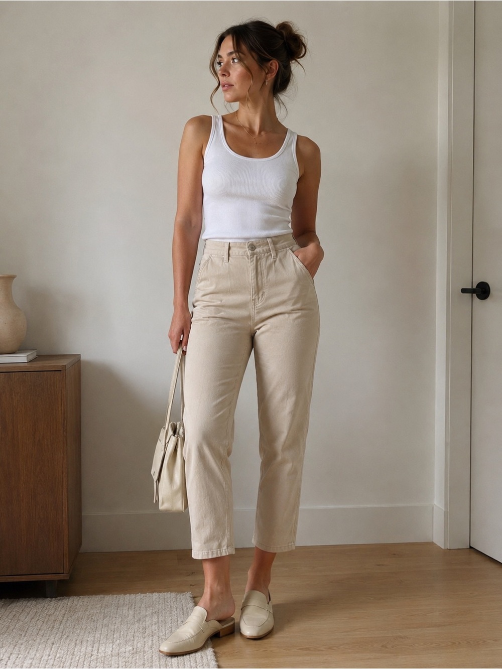 Everlane The Slim Leg Crop Beige Minimalist Pants Size 4 Clean Girl Capsule